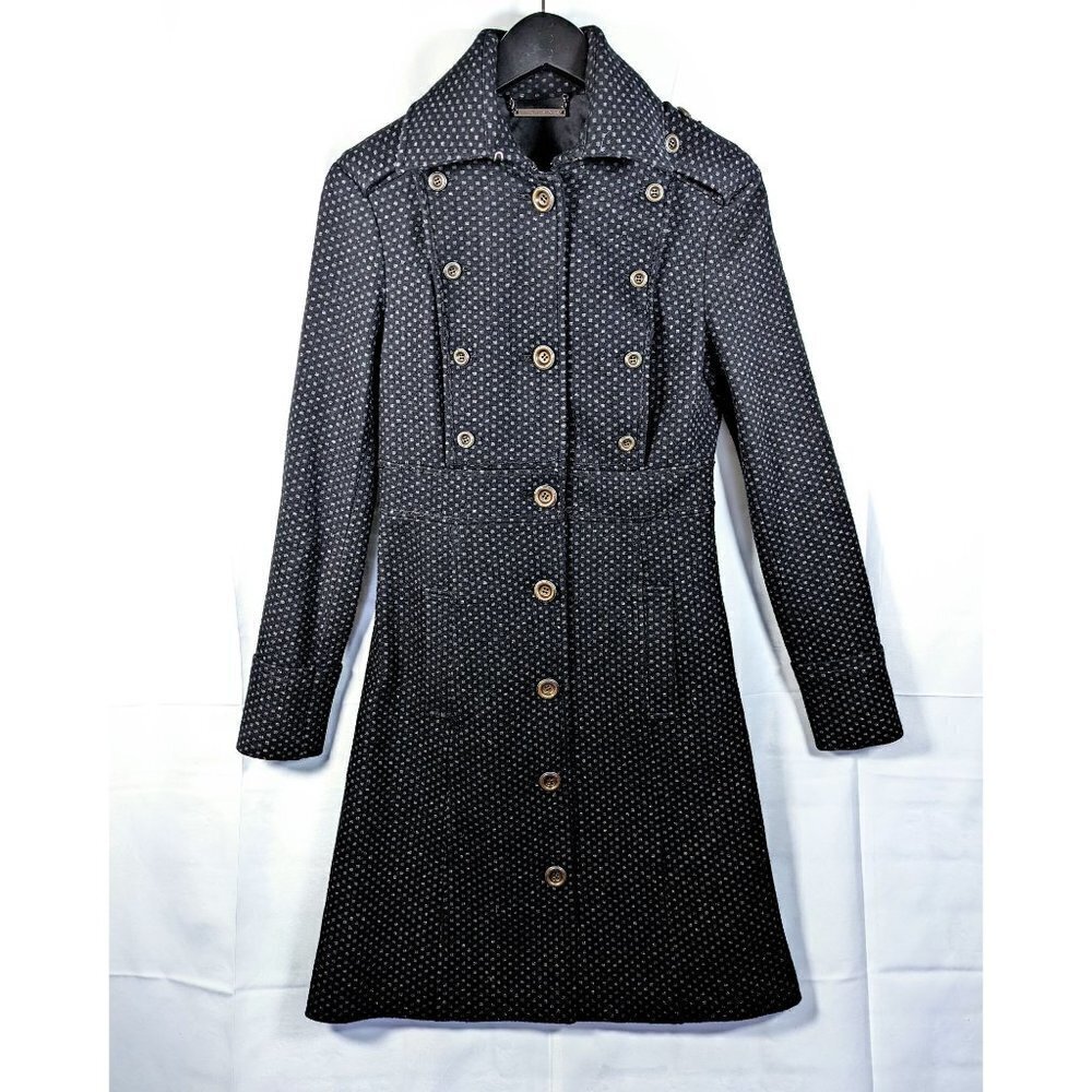 Diane von Furstenberg Black Multi Princess Buttercup Coat Wool Military Size 6